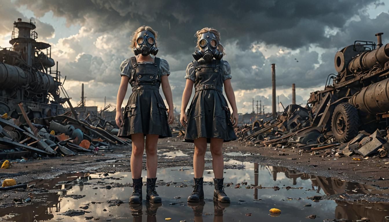 Grimdark Dieselpunk Girl in Ruined Wasteland