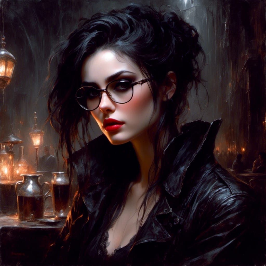 Gothic Beauty in Cafe, Macabre Portrait