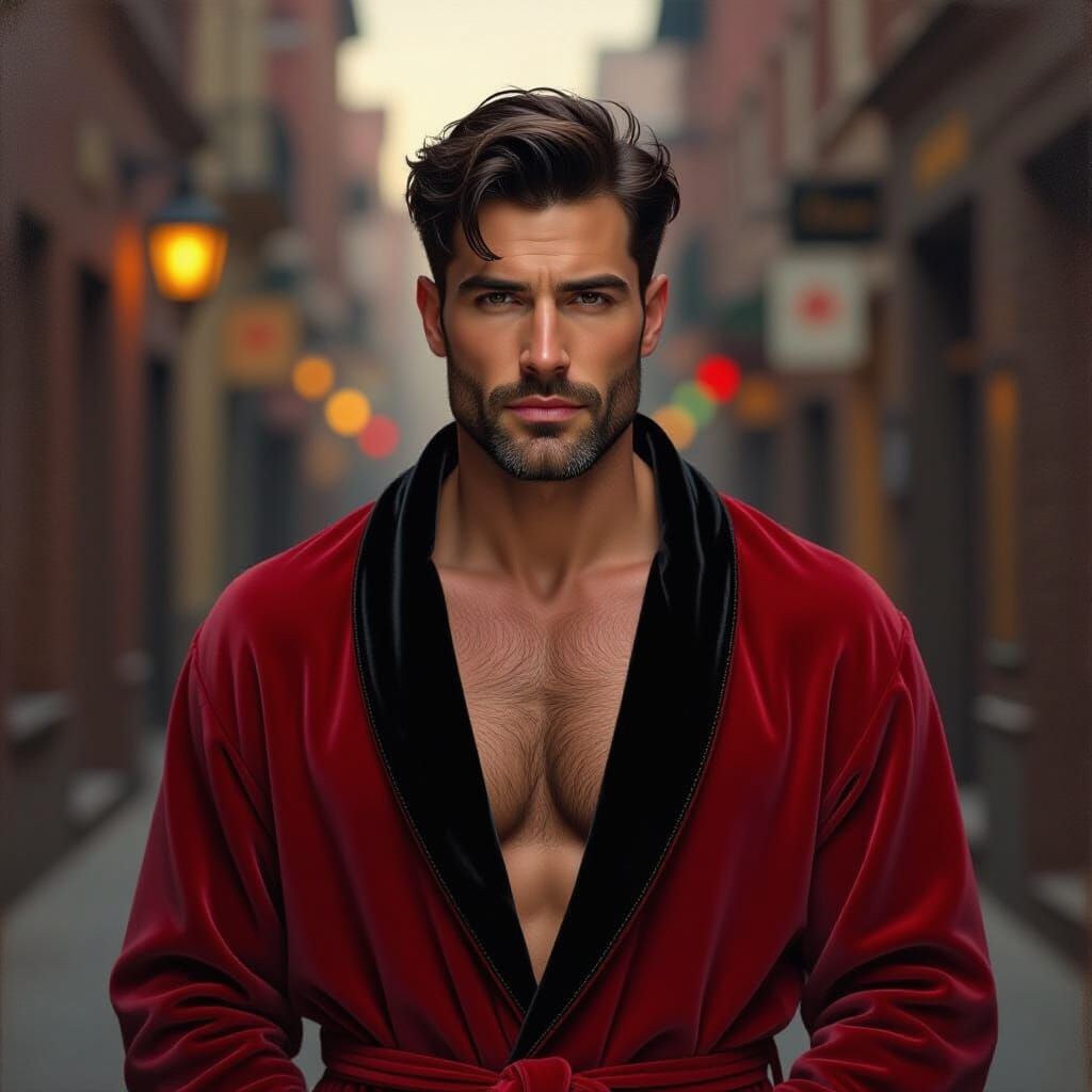 Sad Man in Velvet Robe: Impasto Portrait