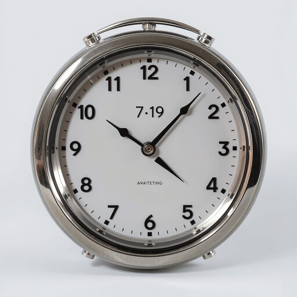 Retro-Futuristic Clock at 7:19 in Digital Art Style