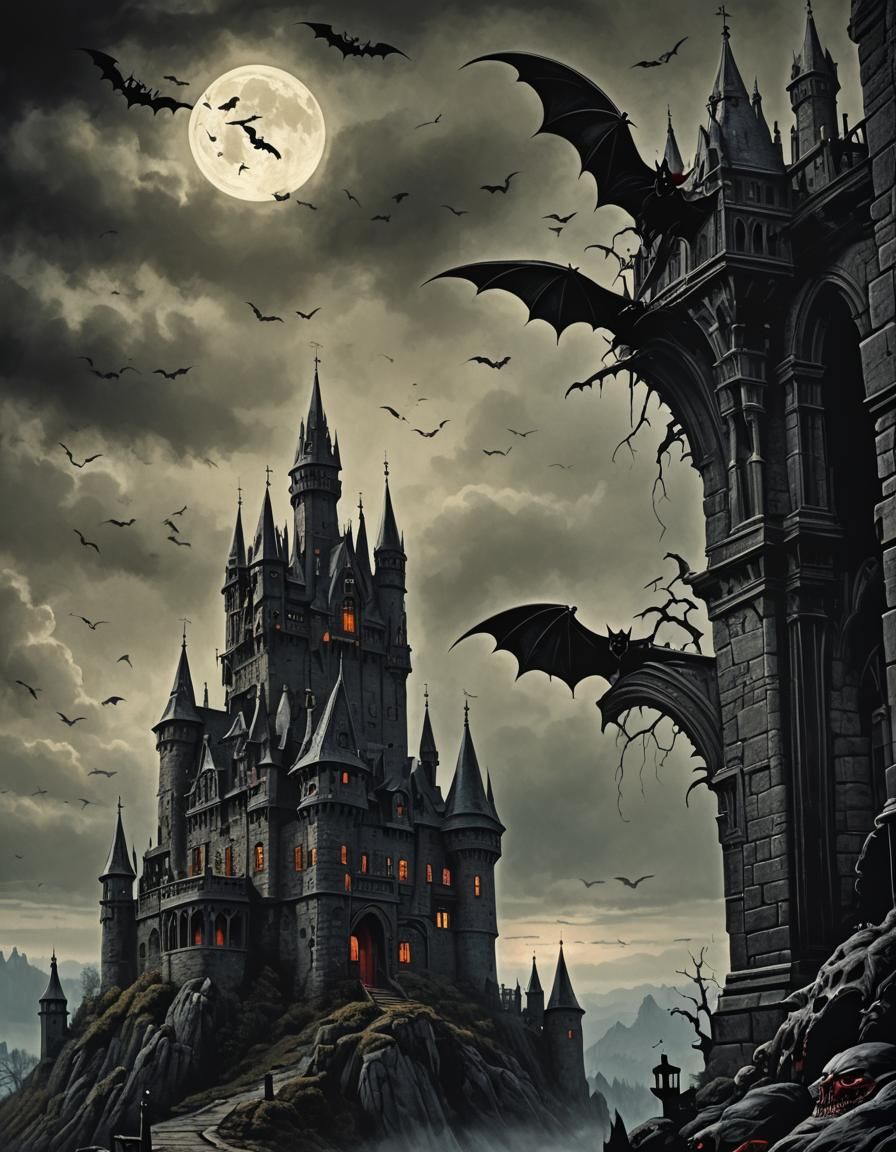 Victorian Gothic Horror Frame with Dracula Castle