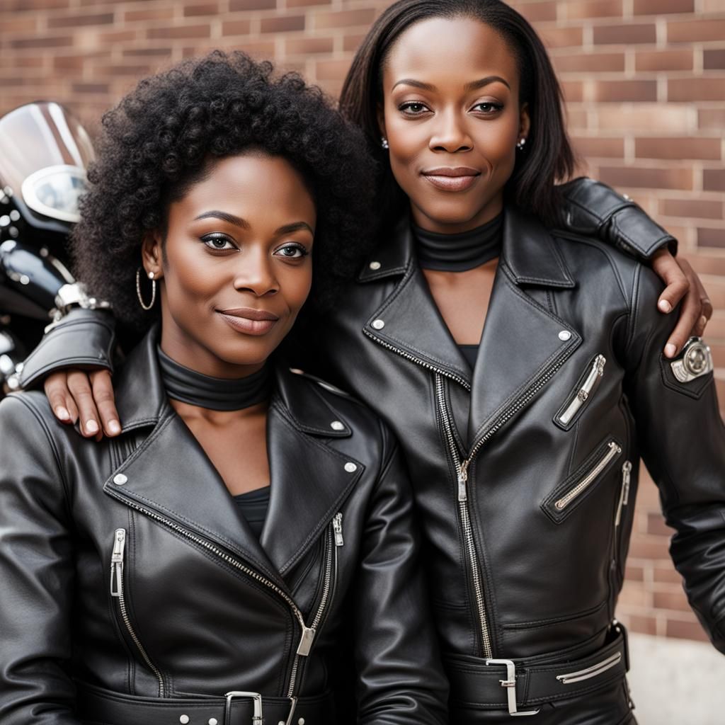 African American Women Bikers Posing