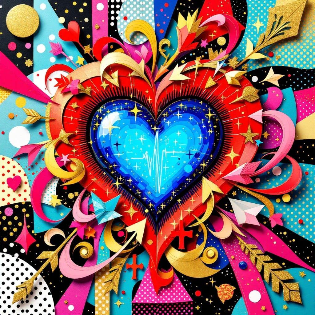 Electric Pop Heart in Vibrant Colors and Whimsical Patterns