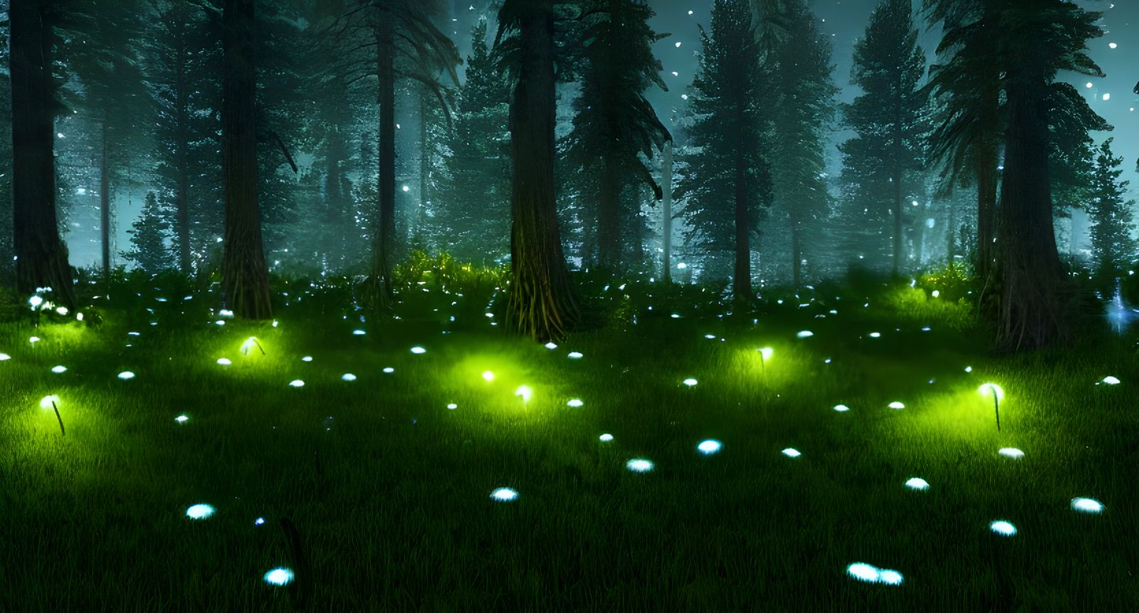 Fairy Lights Dance in Dark Pine Forest