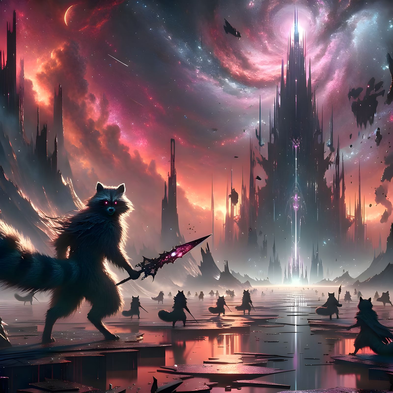 Raccoon Warriors Parade Through Collapsing Megastructure