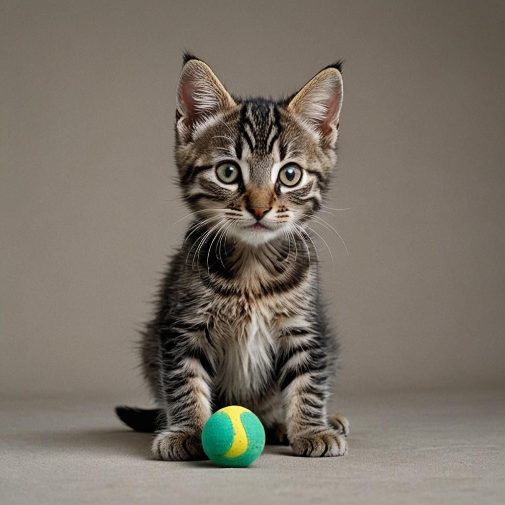 Gray Tabby Kitten Portrait in Studio Lighting