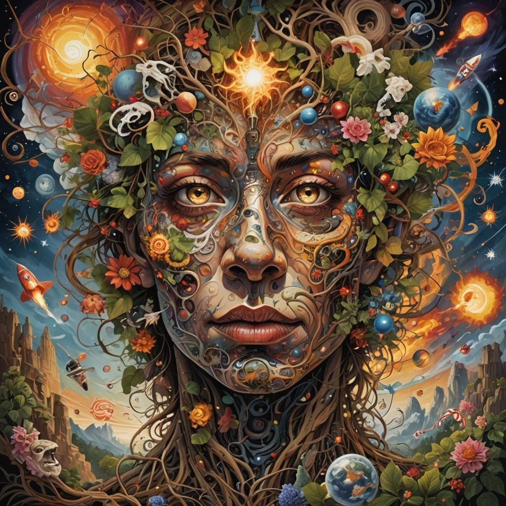 Imagine an abstract portrait of expressive face woman