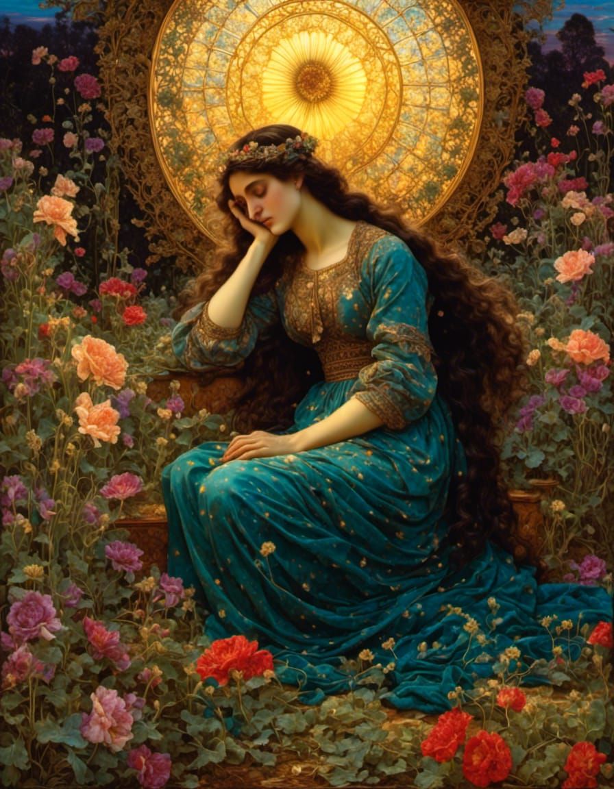 Grieving Woman in Pre-Raphaelite Style