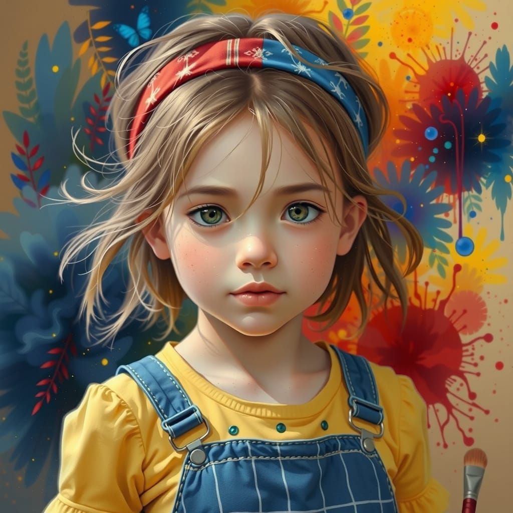 Anime Girl Painting in Vibrant Garden, Pastel Art