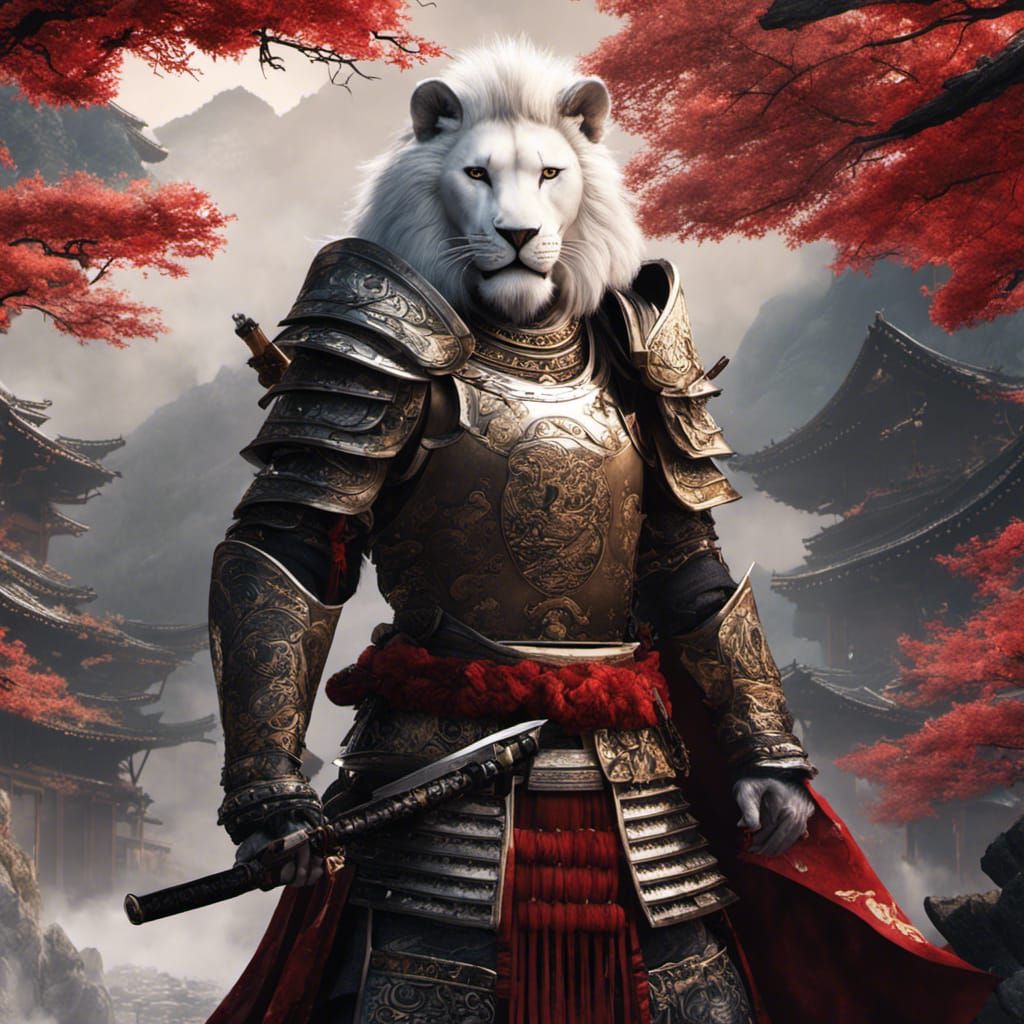 White Lion Samurai in Bushido Matte Painting