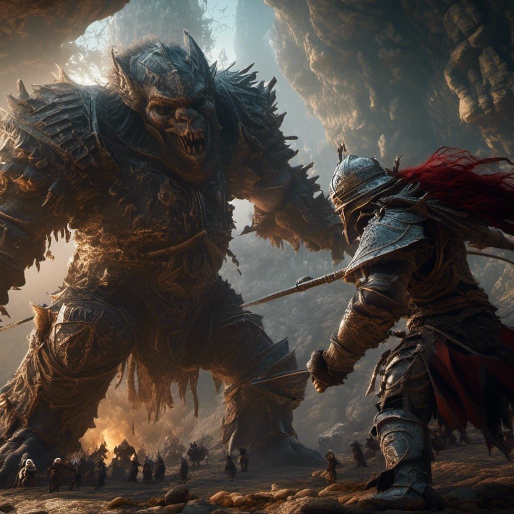 Knight and Cave Troll Epic Combat