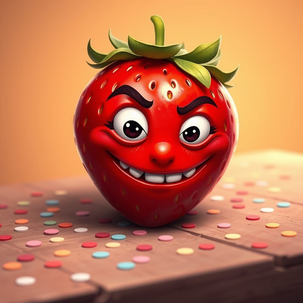 Whimsical Strawberry Portrait in Vibrant Colors