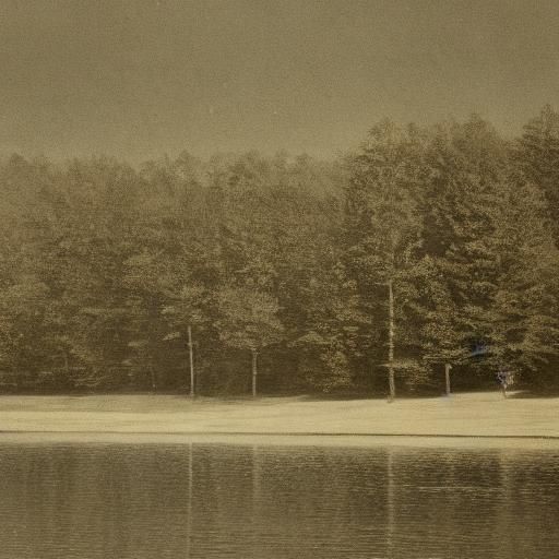 Sepia Photograph of a Lake with Kneeling Man