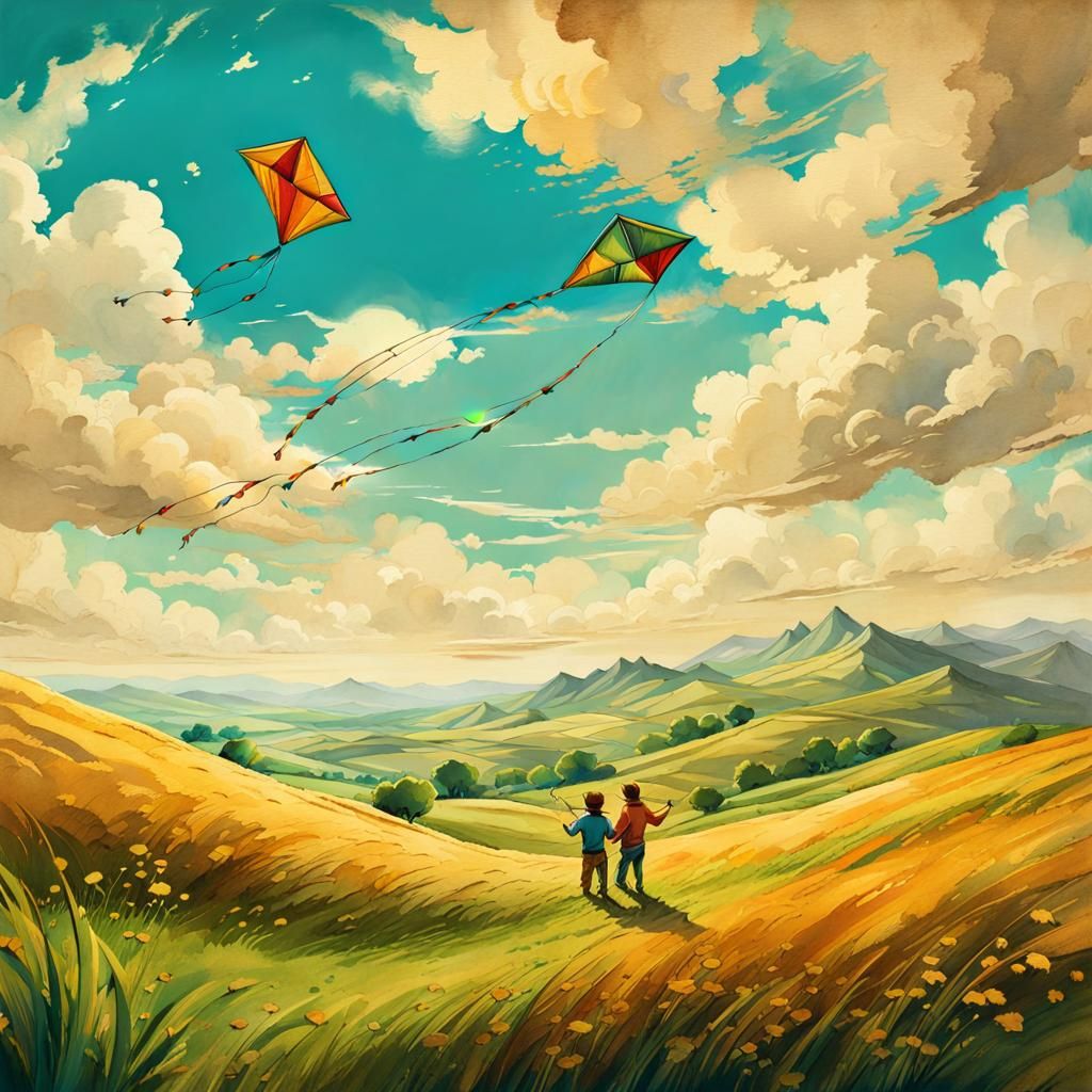 Friends flying kites