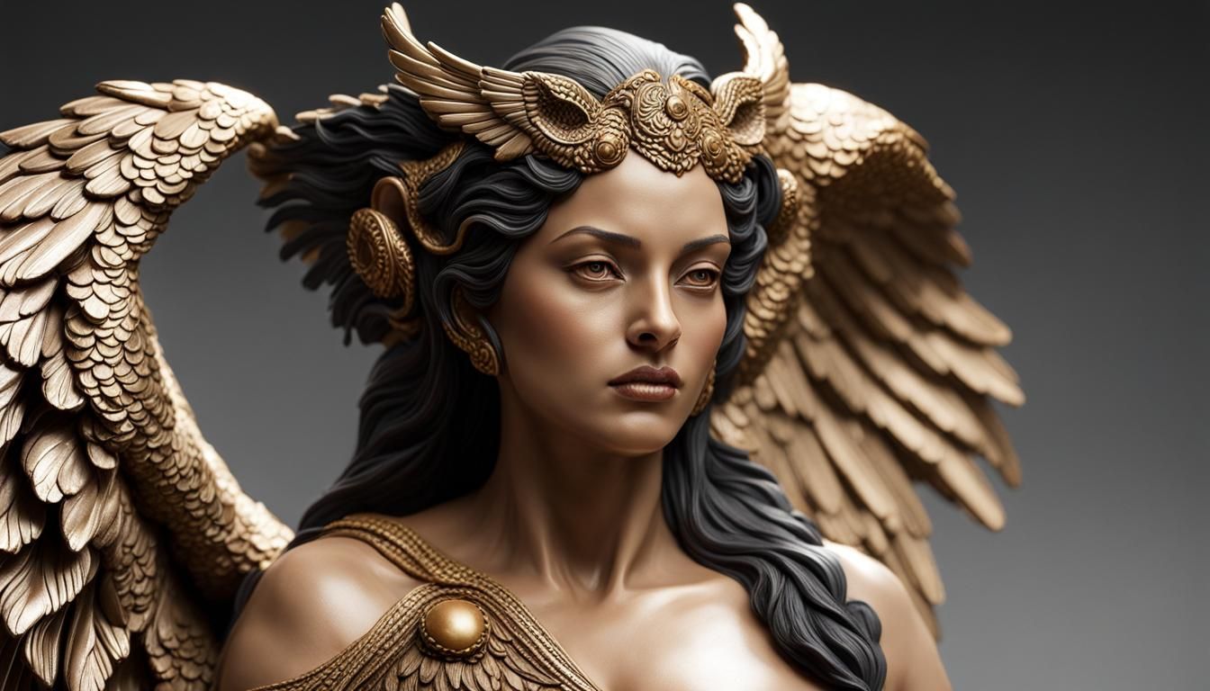 Harpy Goddess Statue Sculpture in Glazed Clay