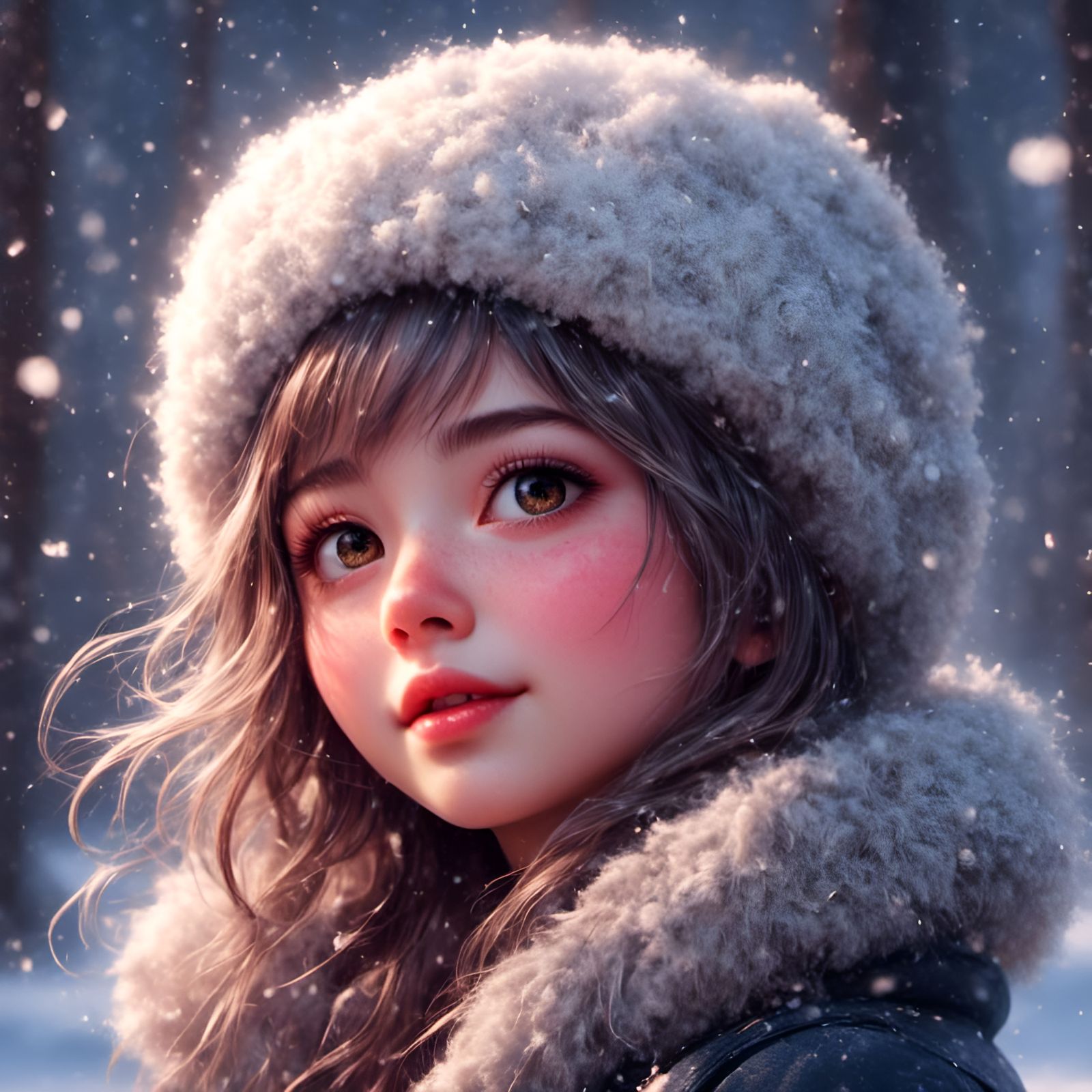 Cute Winter Girl Portrait in Photorealistic 4k