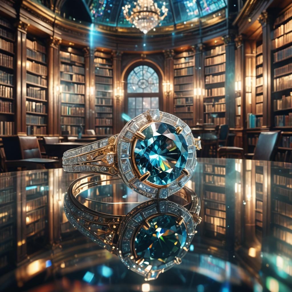 Diamond Ring Illuminates Library in Holographic Colors