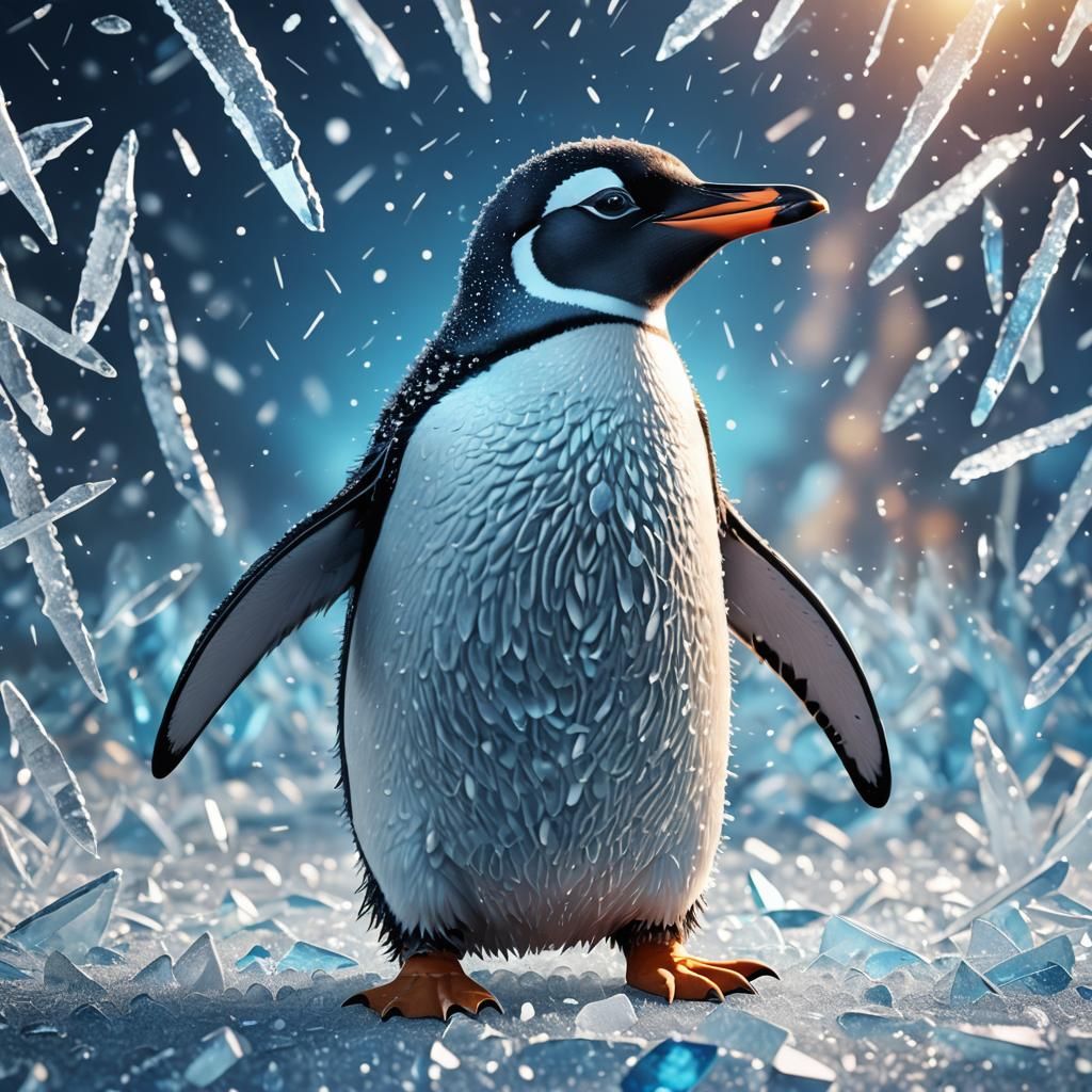 Joyful Penguin in Icy Wonderland: 3D Digital Art