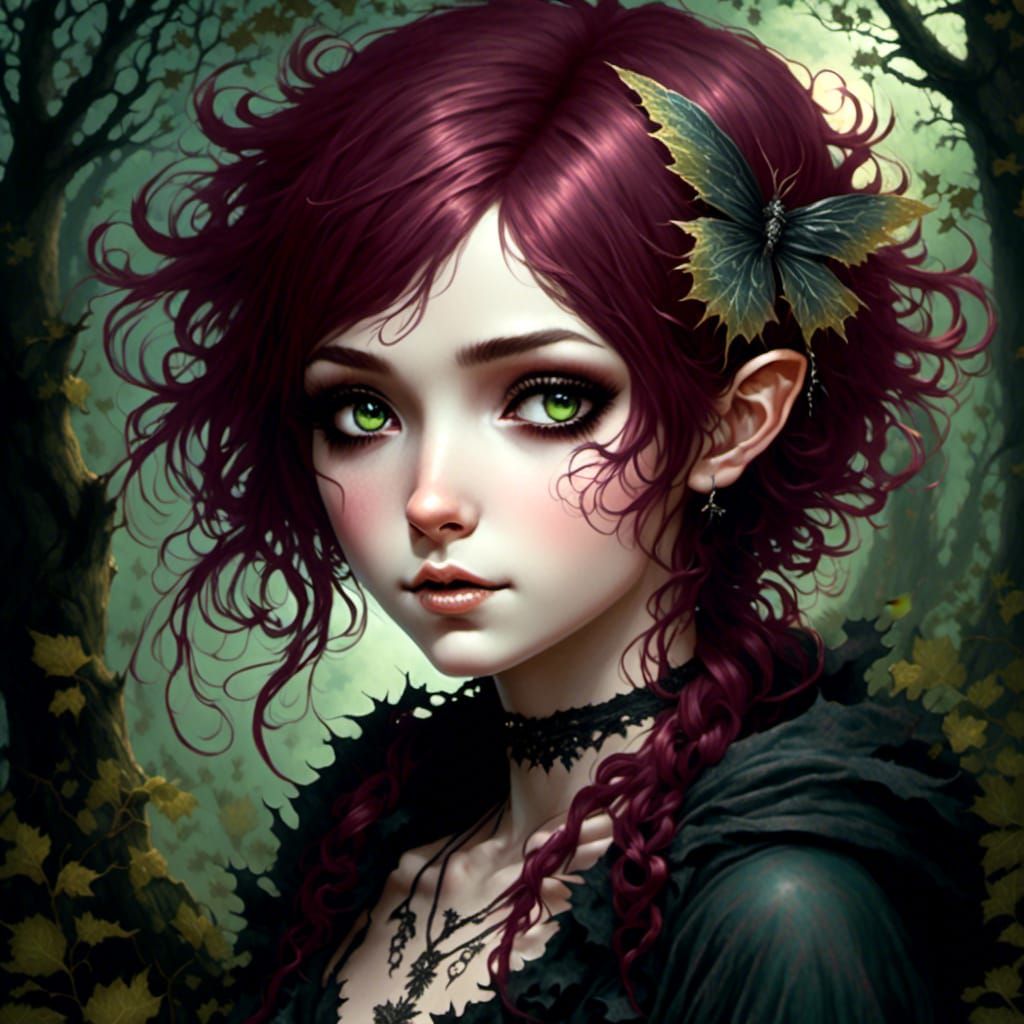 Emo Goth Chick with Burgundy Hair and Fierce Attitude