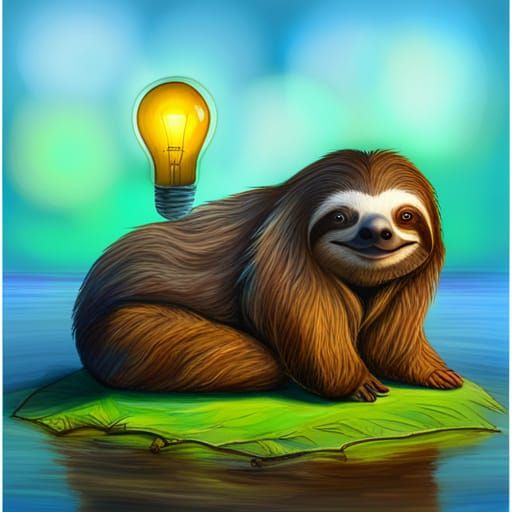 Sloth's Bright Idea: A Romantic Fantasy Painting