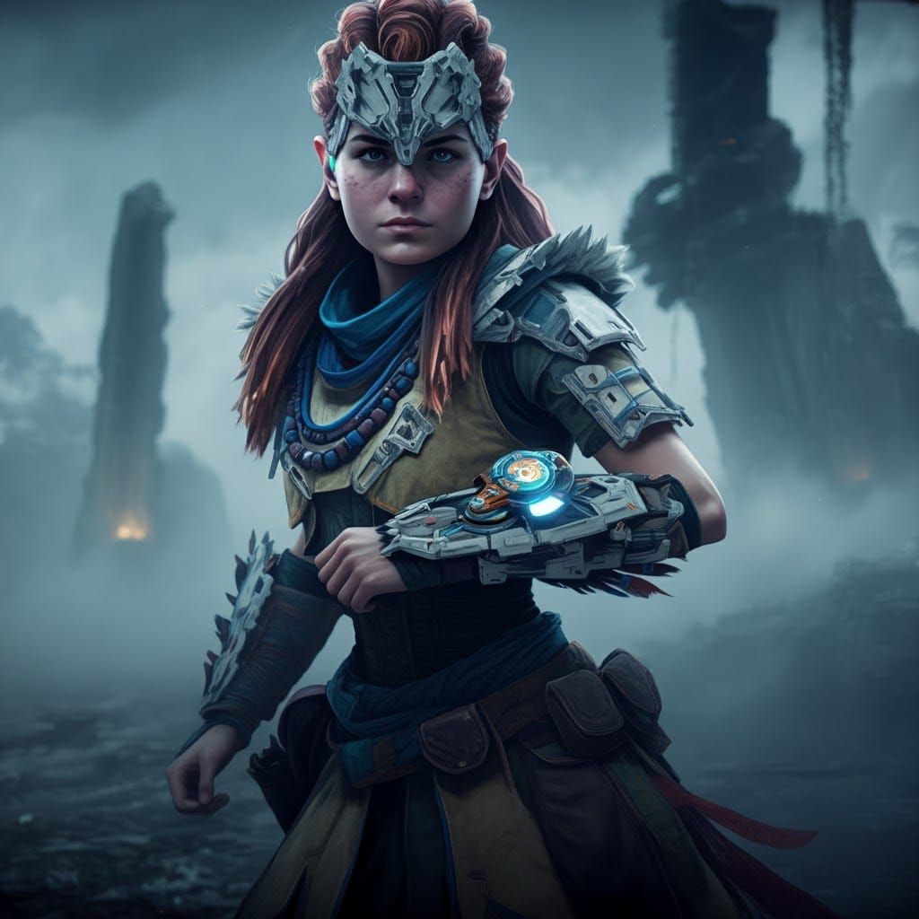 Aloy with Duel Disk in Cinematic Hyperrealism