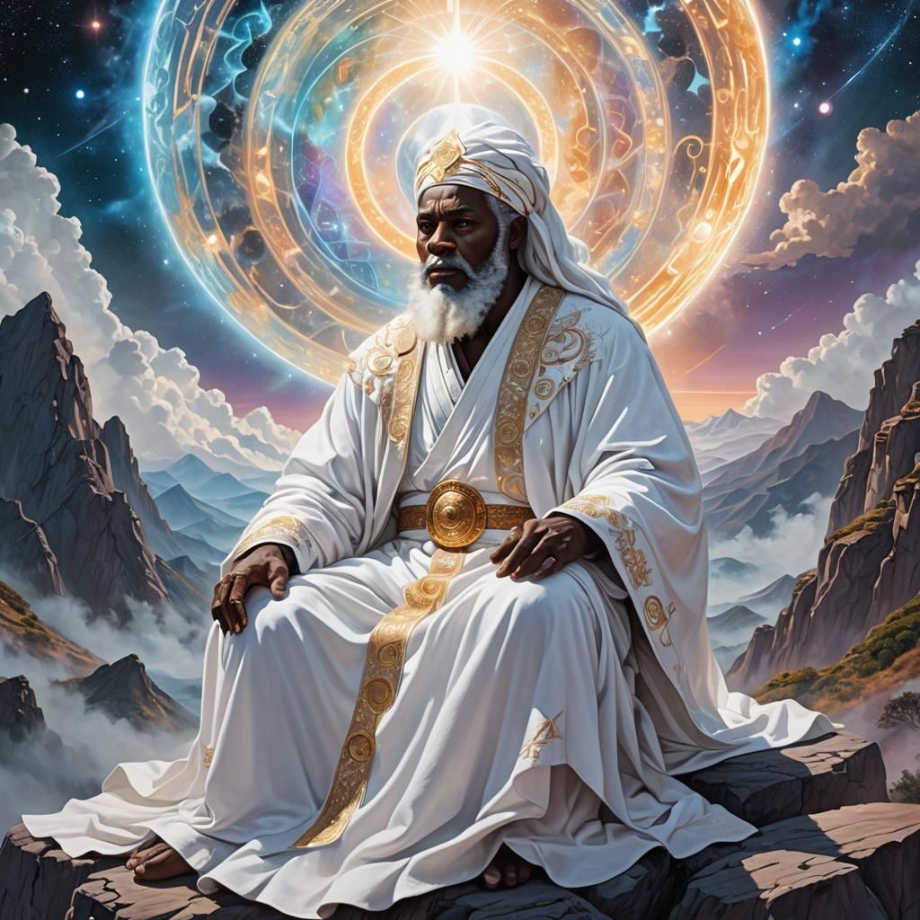 Obatala, Powerful Black Man in Astral Illustration