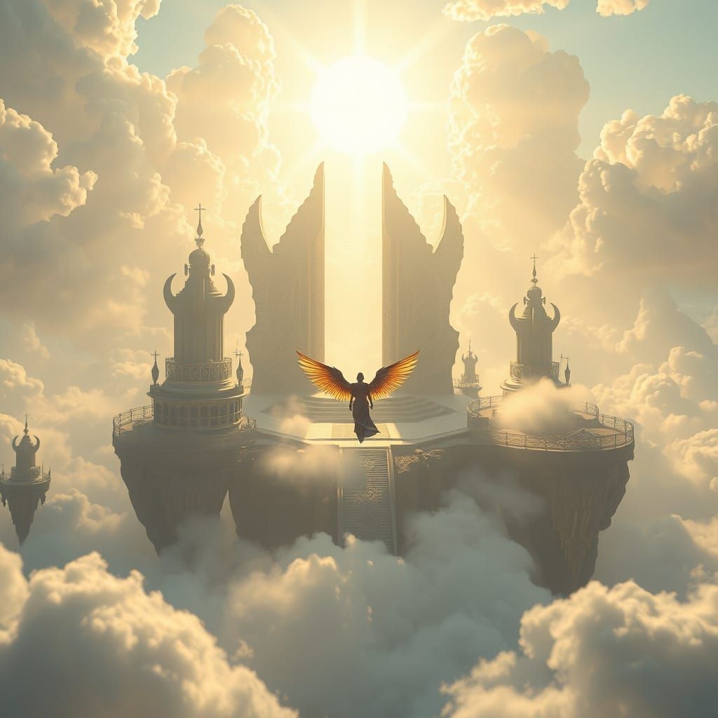 Ethereal Sky Sanctuary with Cloud Titan Guardians