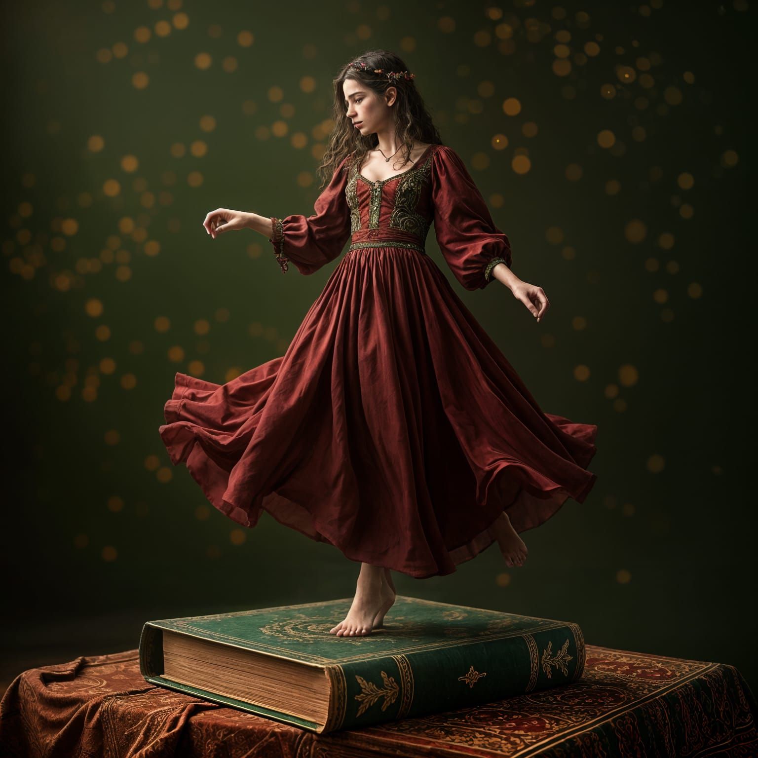Gypsy Girl Dancing on Book, 3D Rendered Art
