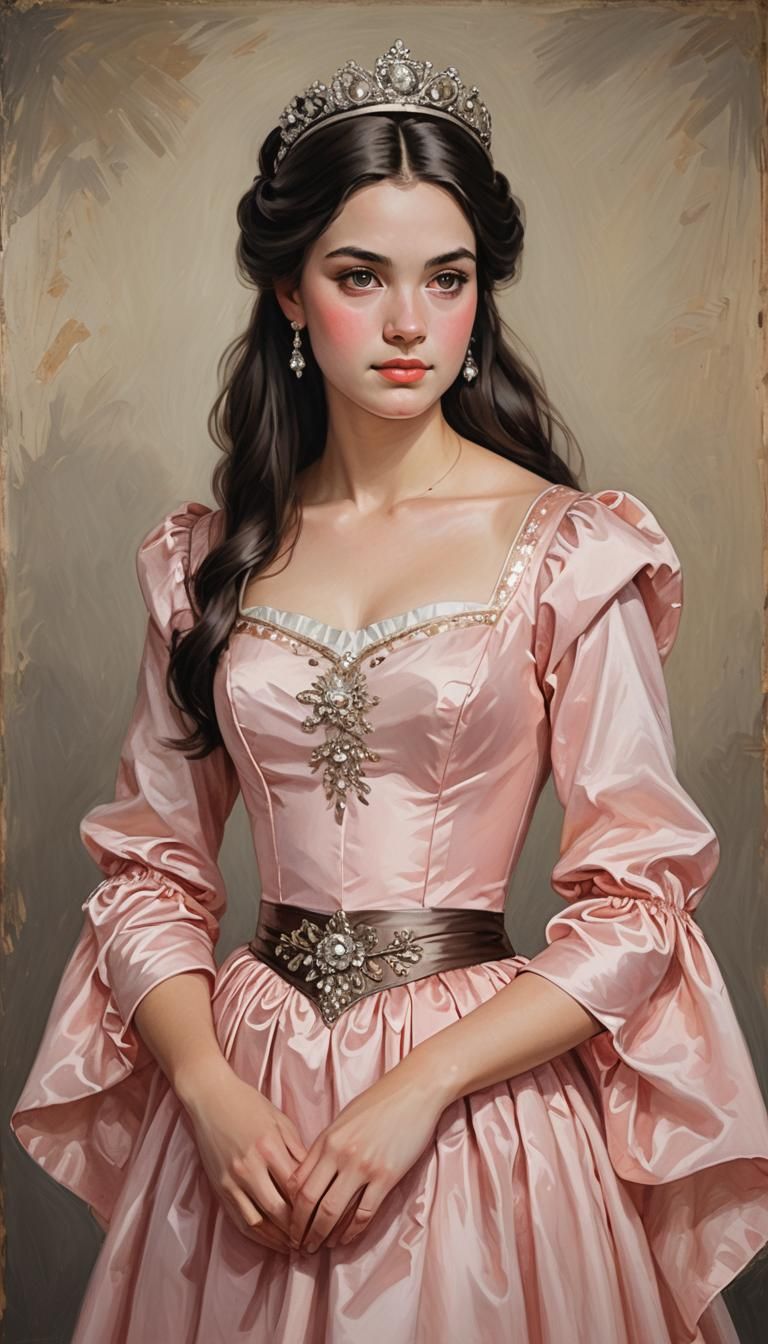 Princess with Peach Eyes in Oil Painting Style