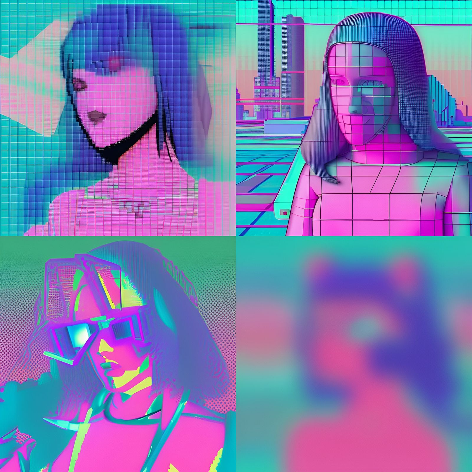 Cyberpunk Catgirl in Vaporwave Style