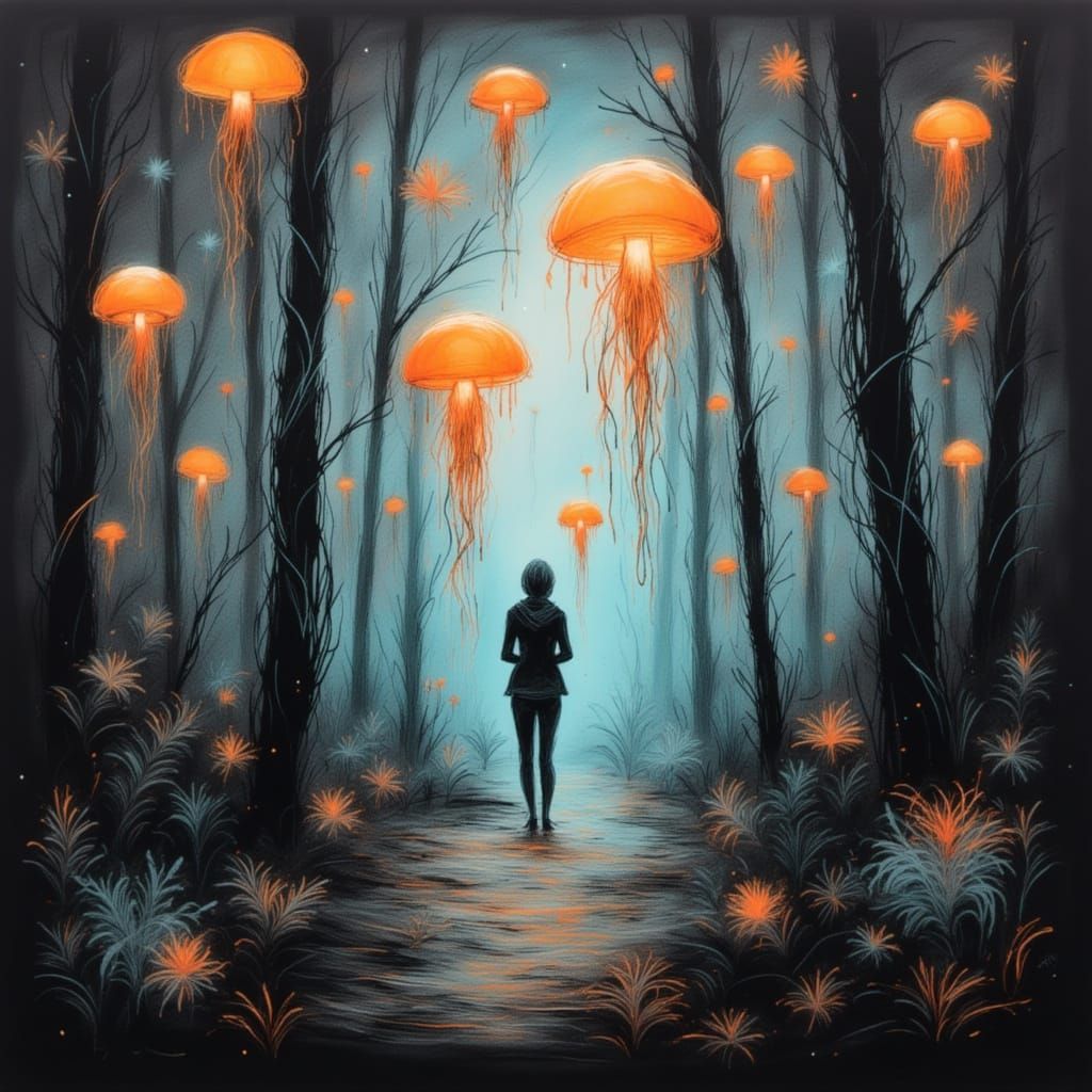 Ethereal Jellyfish Forest in Shadow