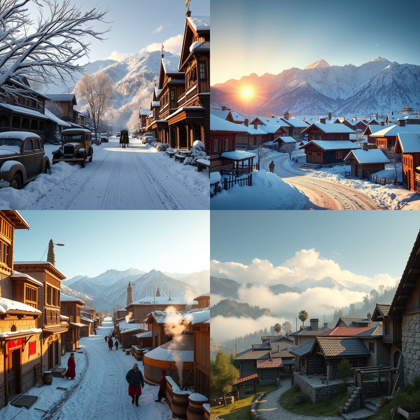 Sunny Kyrgyz Town in Soviet Era, 3D Render