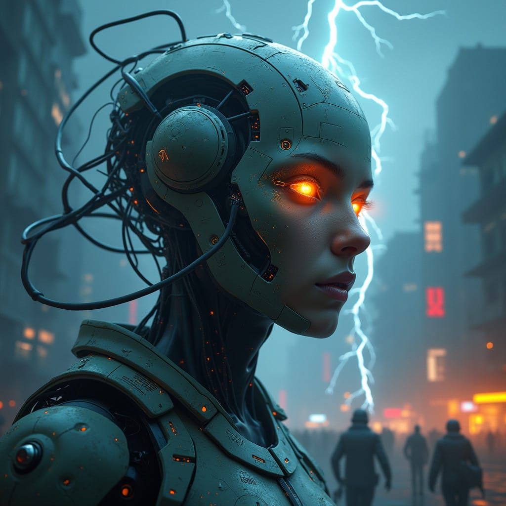 Self-Aware AI in Post-Apocalyptic Storm