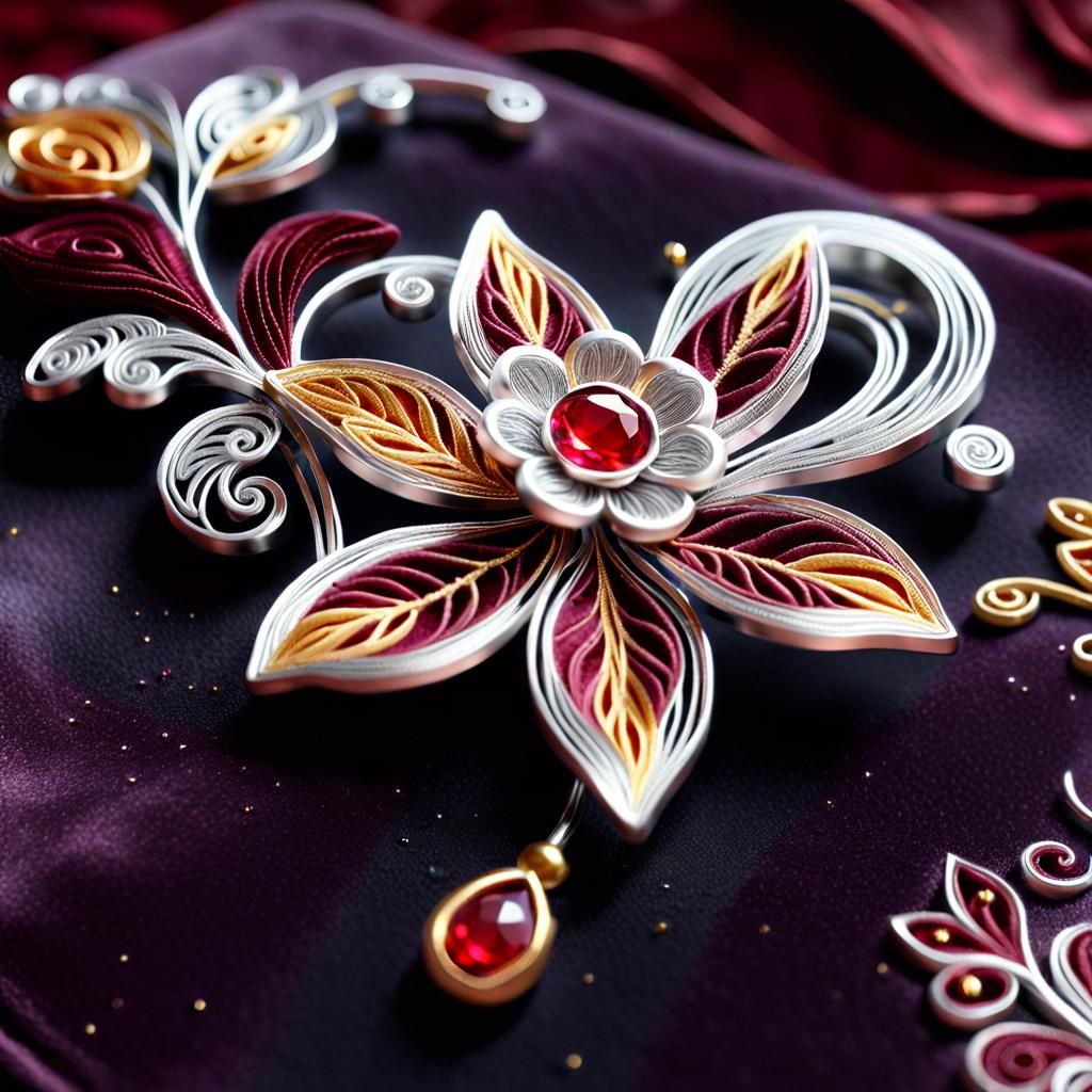 Celestial Velvet Fantasy Art with Silver Floral Pin