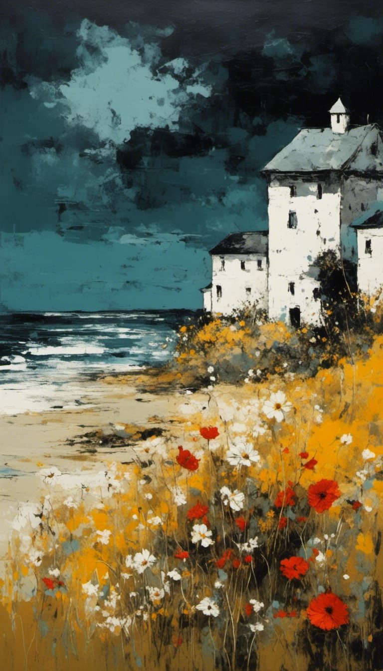 Silkscreen Art: Bright Floral Duplicates in Foreground