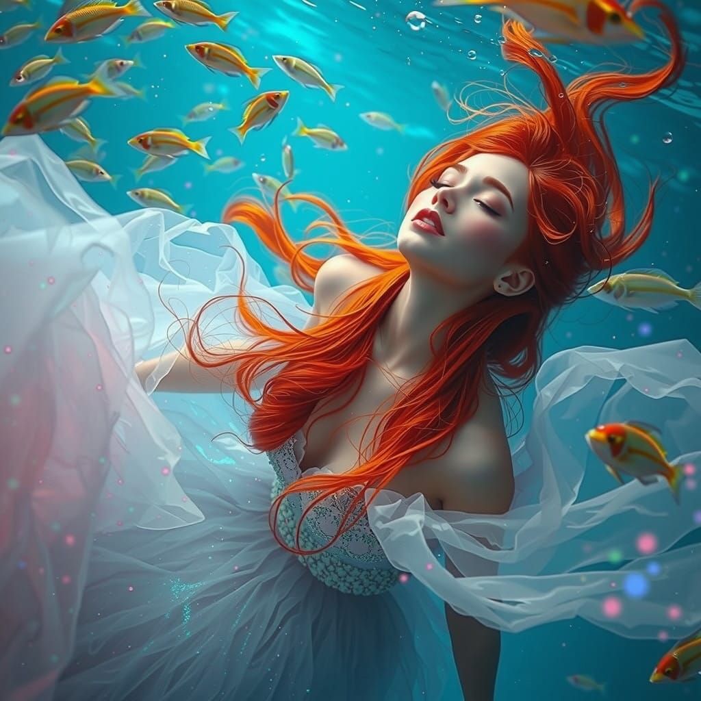 Surreal Mermaid Dives Deep in Enchanted Underwater World