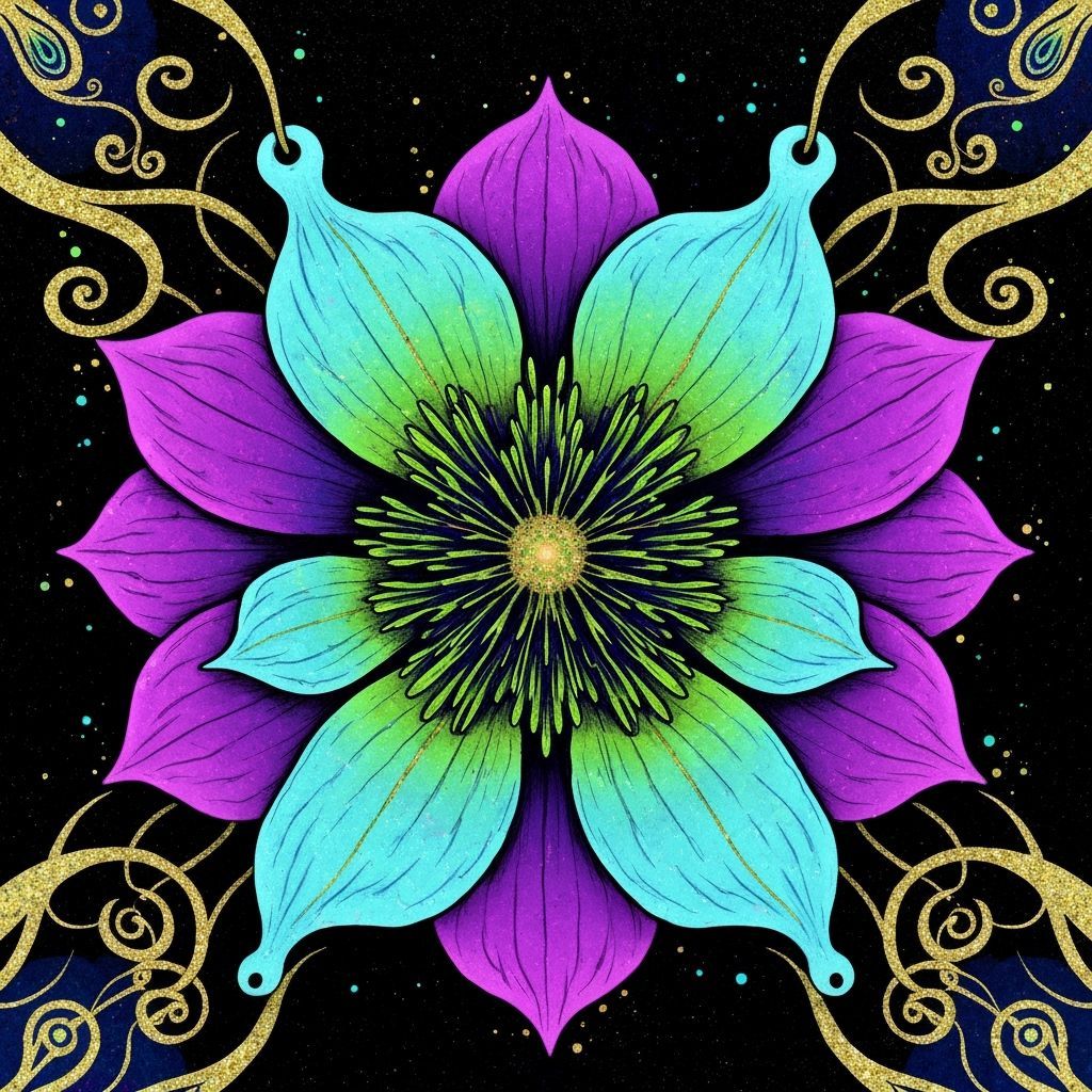 Fantastical Iridescent Flower With Gold Accents