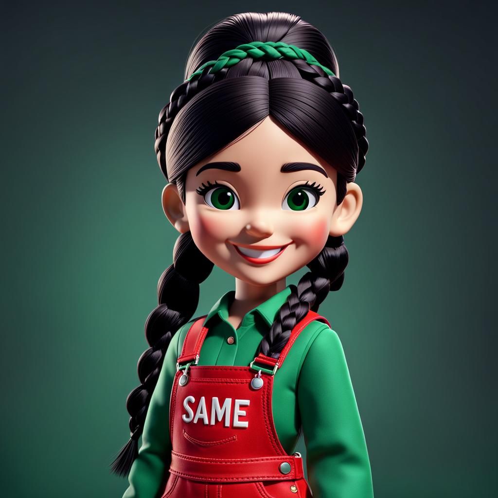 Claymation Girl with Overalls and Braided Hair