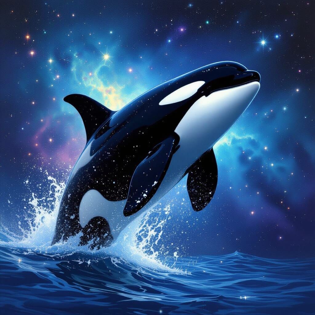 Cosmic Orca Breaching Violet Nebula Surface