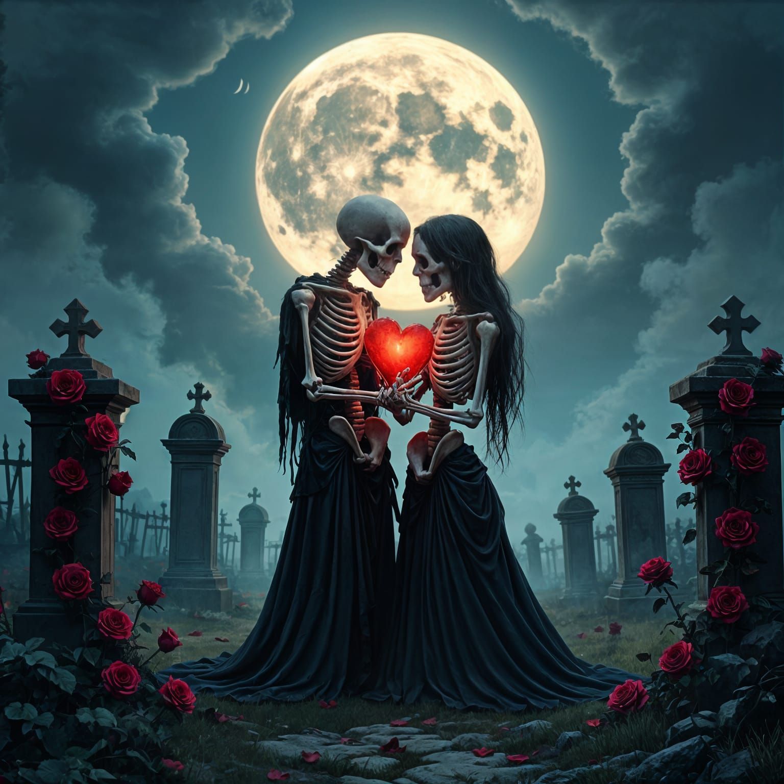 Skeleton Lovers Under Bleeding Moon