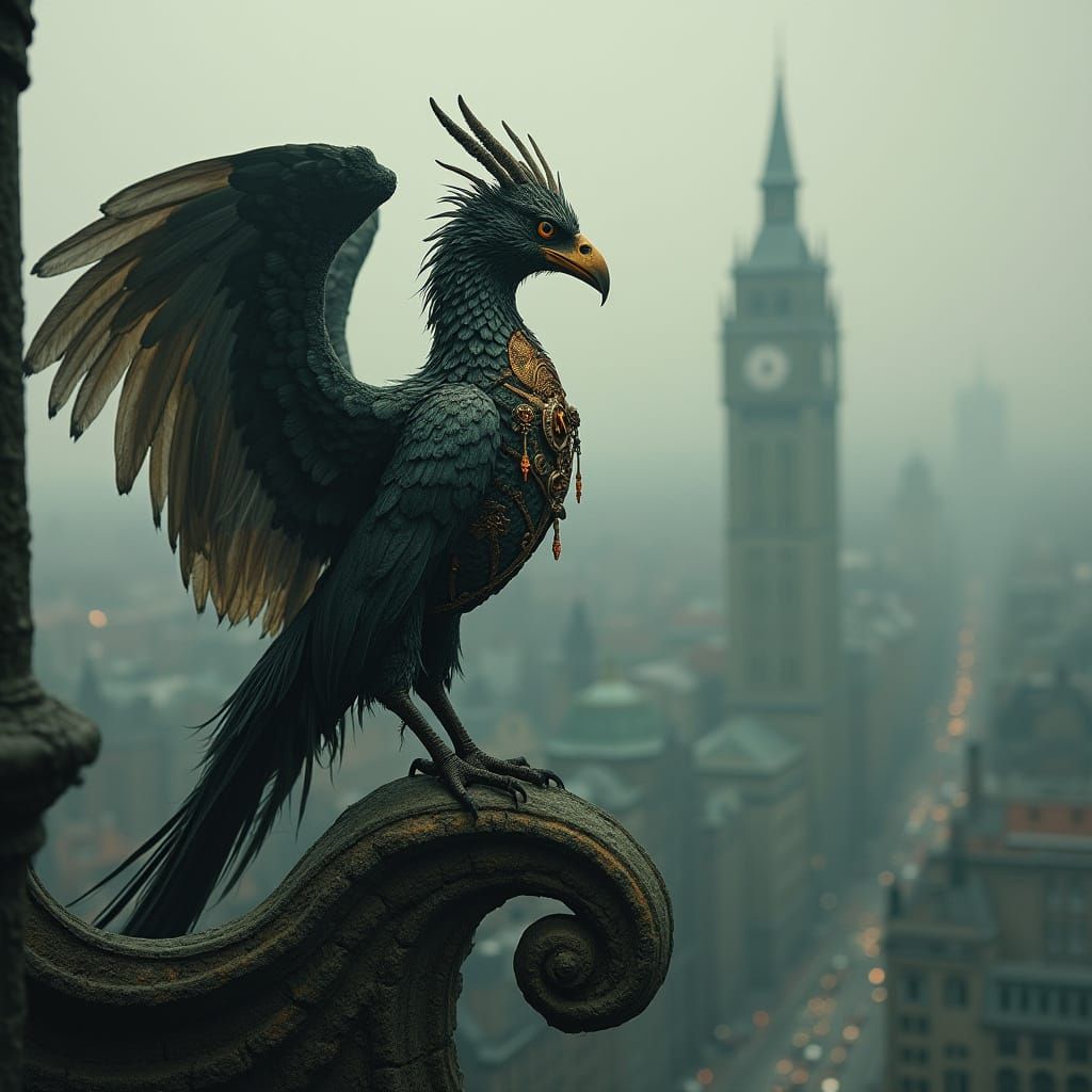 Griffin in Victorian Attire on Gothic Gargoyle