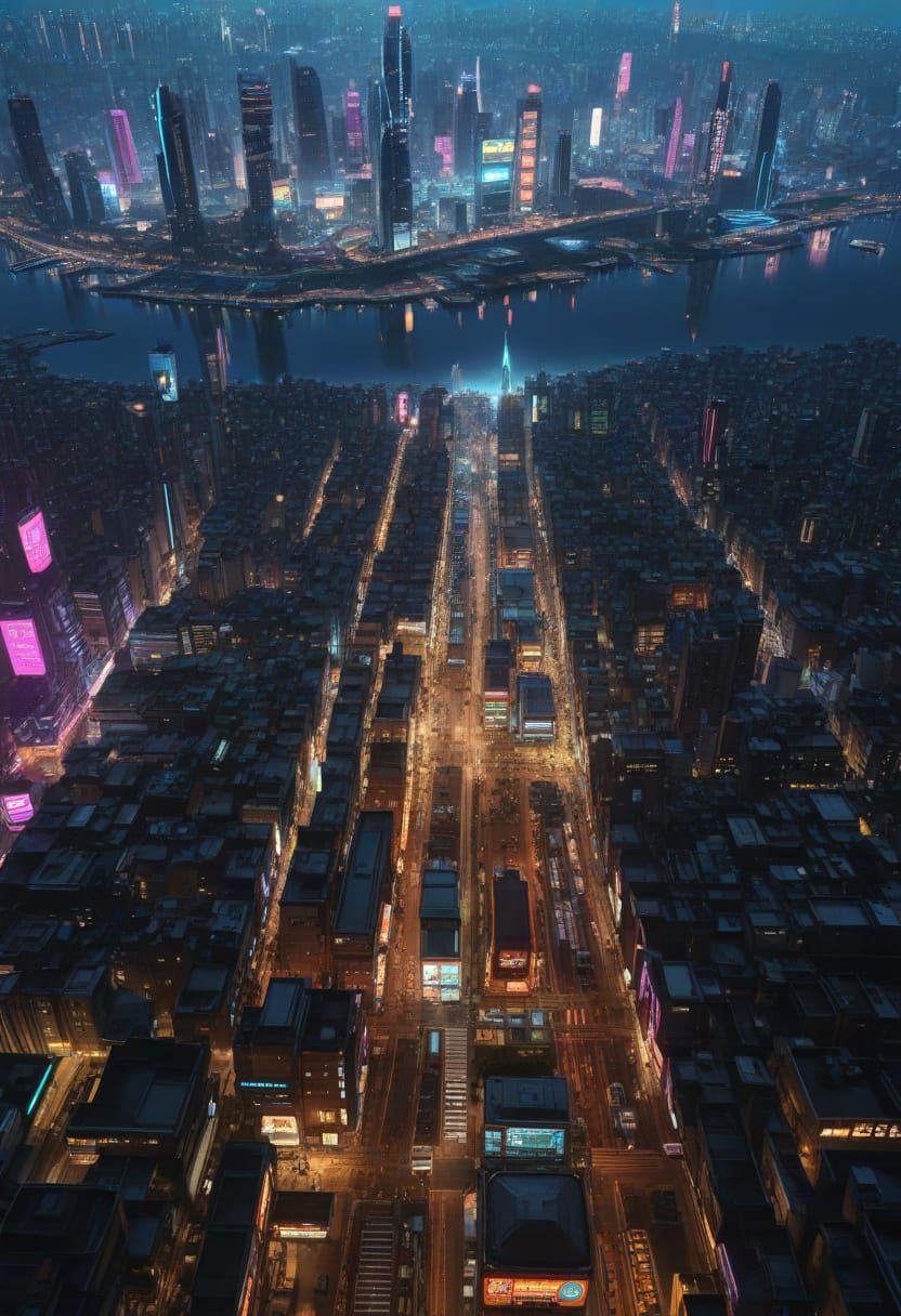 Cyberpunk Metropolis at Night: Neon and Skyscrapers