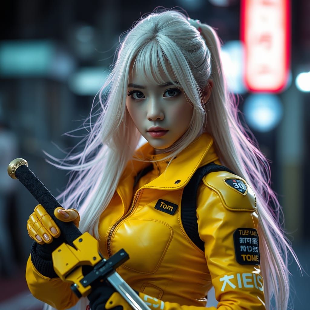 Cyberpunk Japanese Woman with Samurai Sword