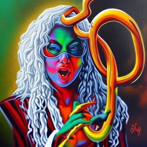 Spiderwoman Eating Pretzel in Rembrandt-Inspired Graffiti Ar...