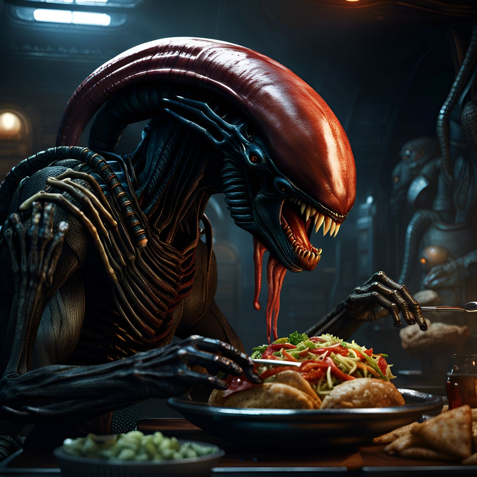 Xenomorph Eats Shawarma: Detailed Matte Painting