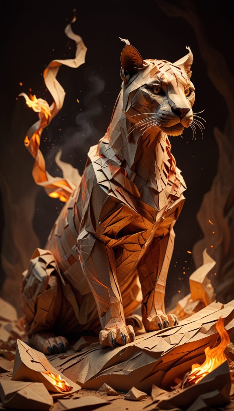 Majestic Paper Puma Rises From Parchment Pyre