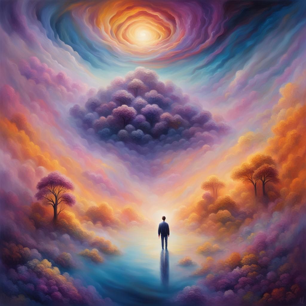 Dreamlike Surrealism: Person Floating in a Mystical Realm