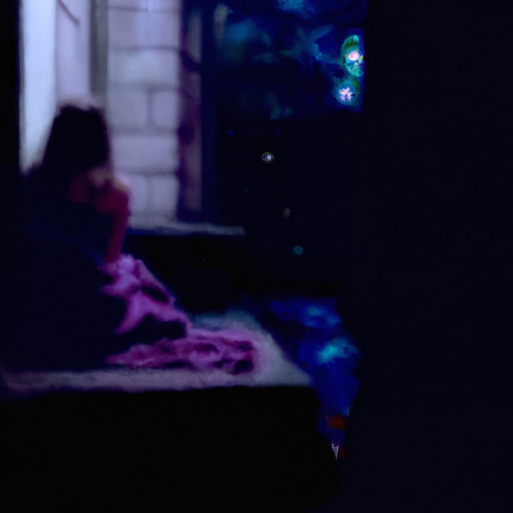 Girl Gazing at Foggy Night: Ethereal Watercolor Illustration