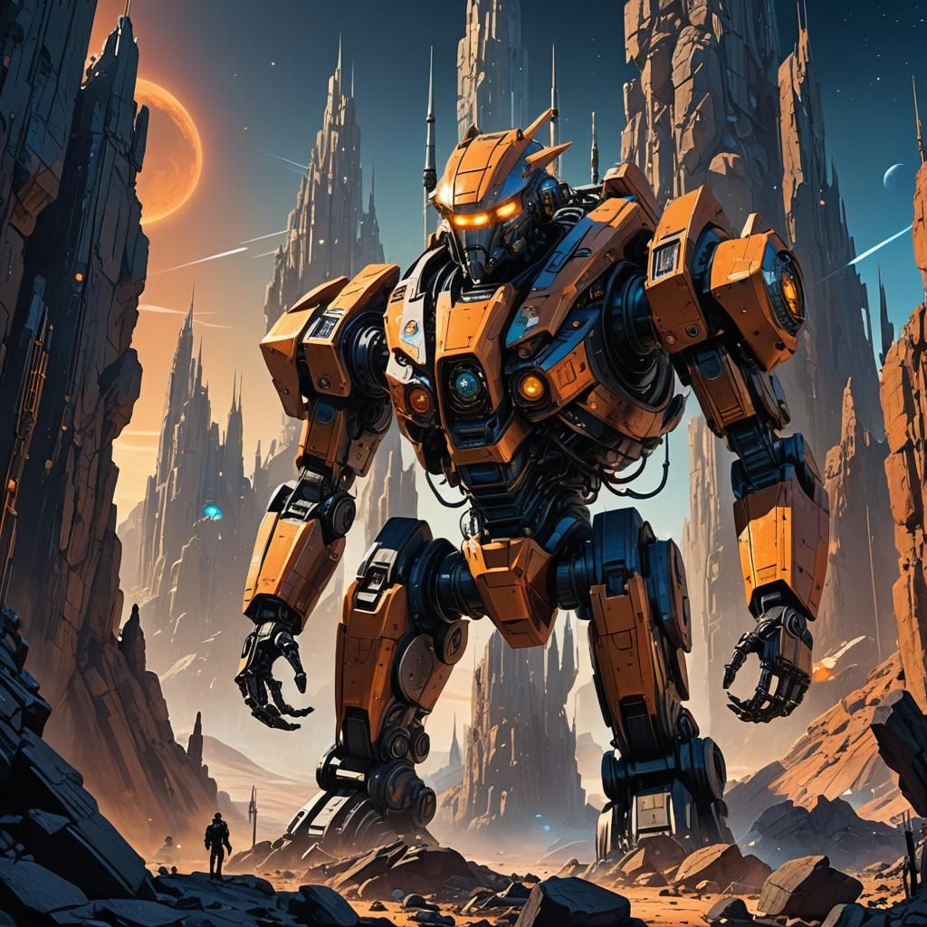 Robot City on Asteroid in Sci-Fi Concept Art