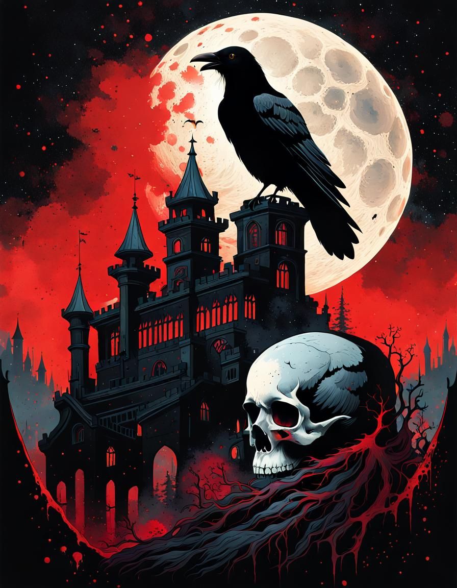 Gothic Double Exposure Raven Portrait in Vampire Castle